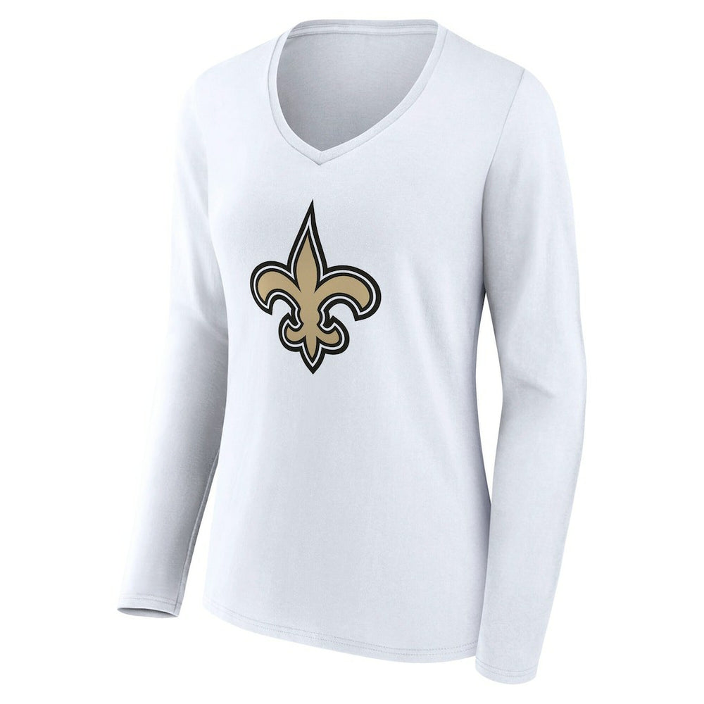 New Orleans Saints Women's Team Authentic Personalized Name & Number Long Sleeve V-Neck T-Shirt White - NFL