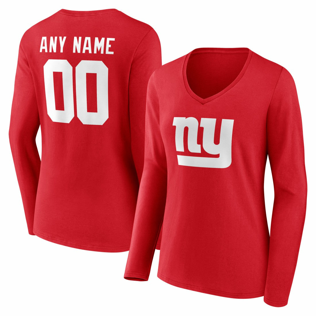 New York Giants Women's Team Authentic Personalized Name & Number Long Sleeve V-Neck T-Shirt Red - NFL