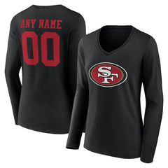 San Francisco 49ers Women's Team Authentic Personalized Name & Number Long Sleeve V-Neck T-Shirt Black - NFL