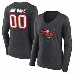 Tampa Bay Buccaneers Women's Team Authentic Personalized Name & Number Long Sleeve V-Neck T-Shirt Charcoal - NFL