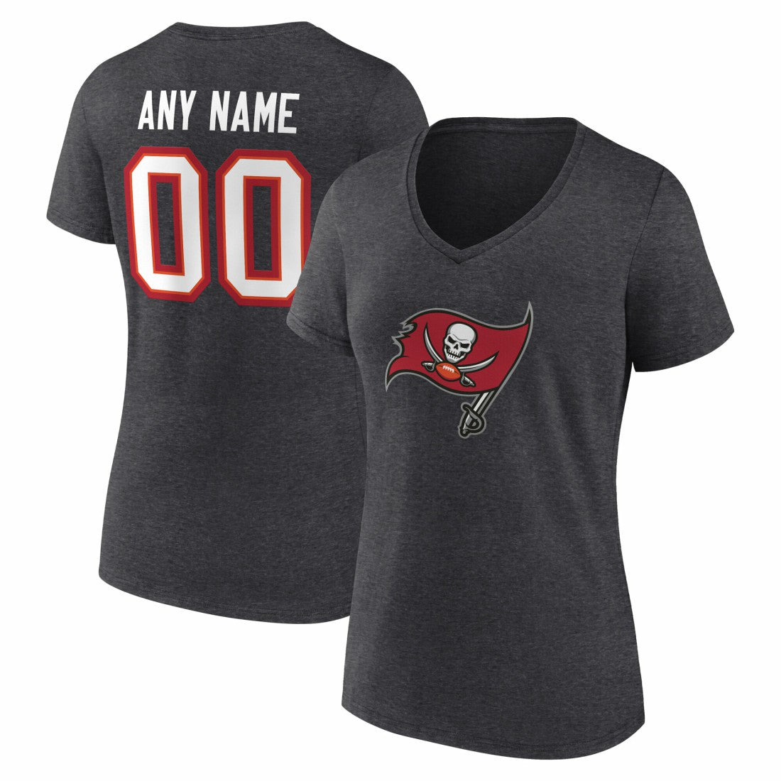 Tampa Bay Buccaneers Women's Team Authentic Personalized Name & Number V-Neck T-Shirt Charcoal - NFL