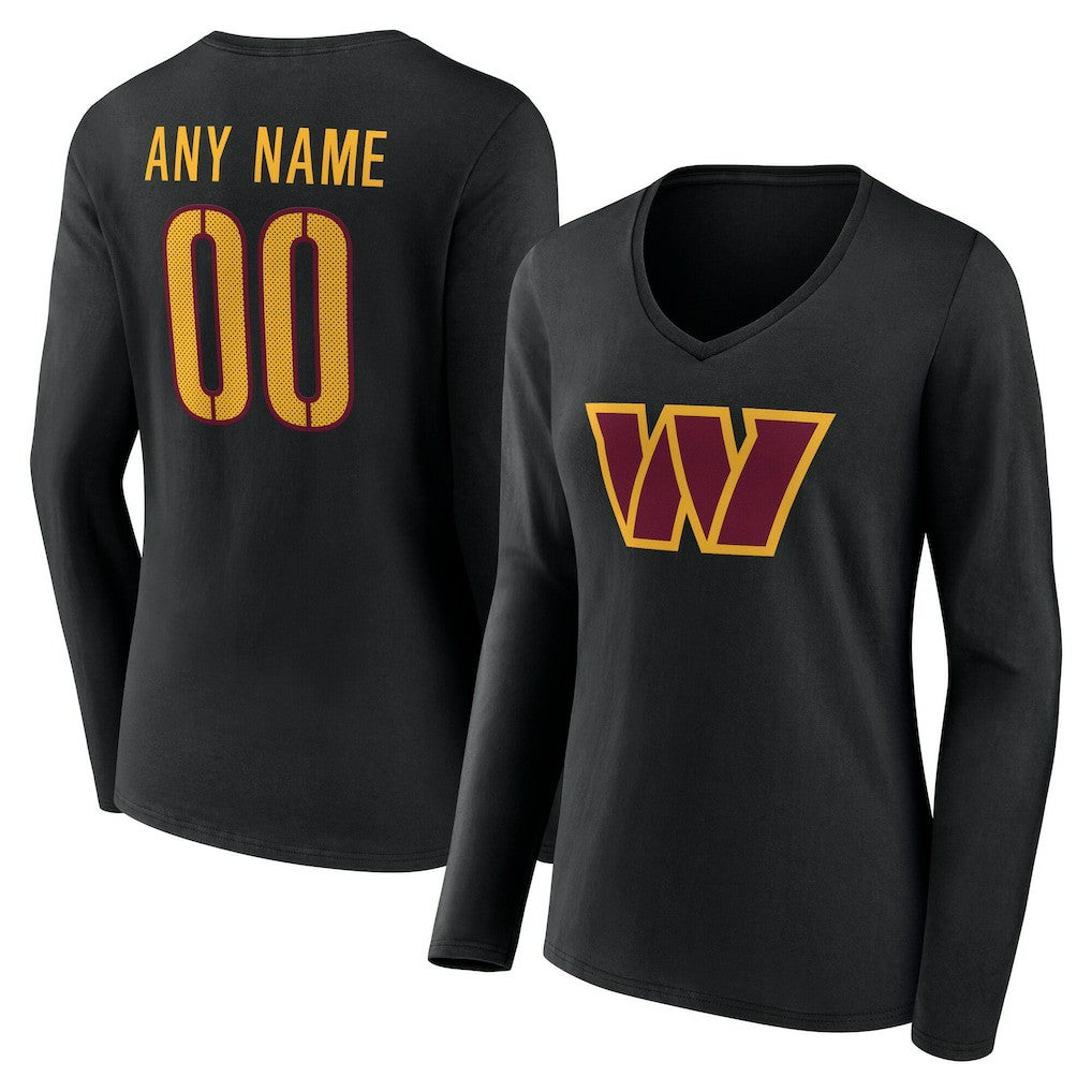 Washington Commanders Women's Team Authentic Personalized Name & Number Long Sleeve V-Neck T-Shirt Black - NFL