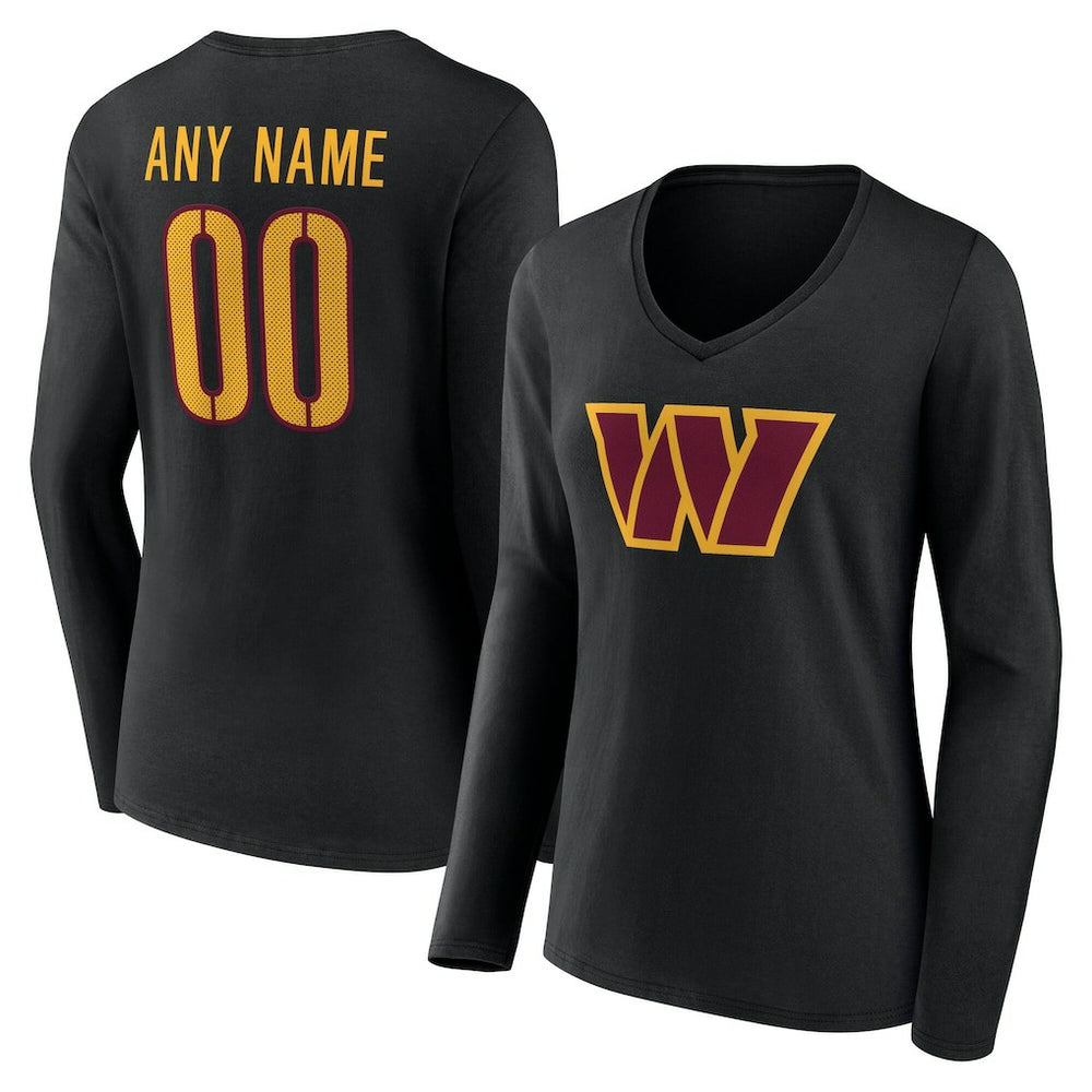 Washington Commanders Women's Team Authentic Personalized Name & Number Long Sleeve V-Neck T-Shirt Black - NFL