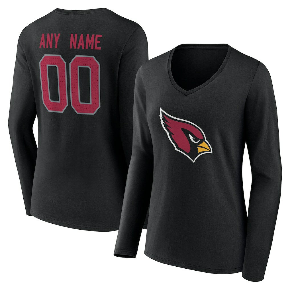 Arizona Cardinals Women's Team Authentic Personalized Name & Number Long Sleeve V-Neck T-Shirt Black - NFL
