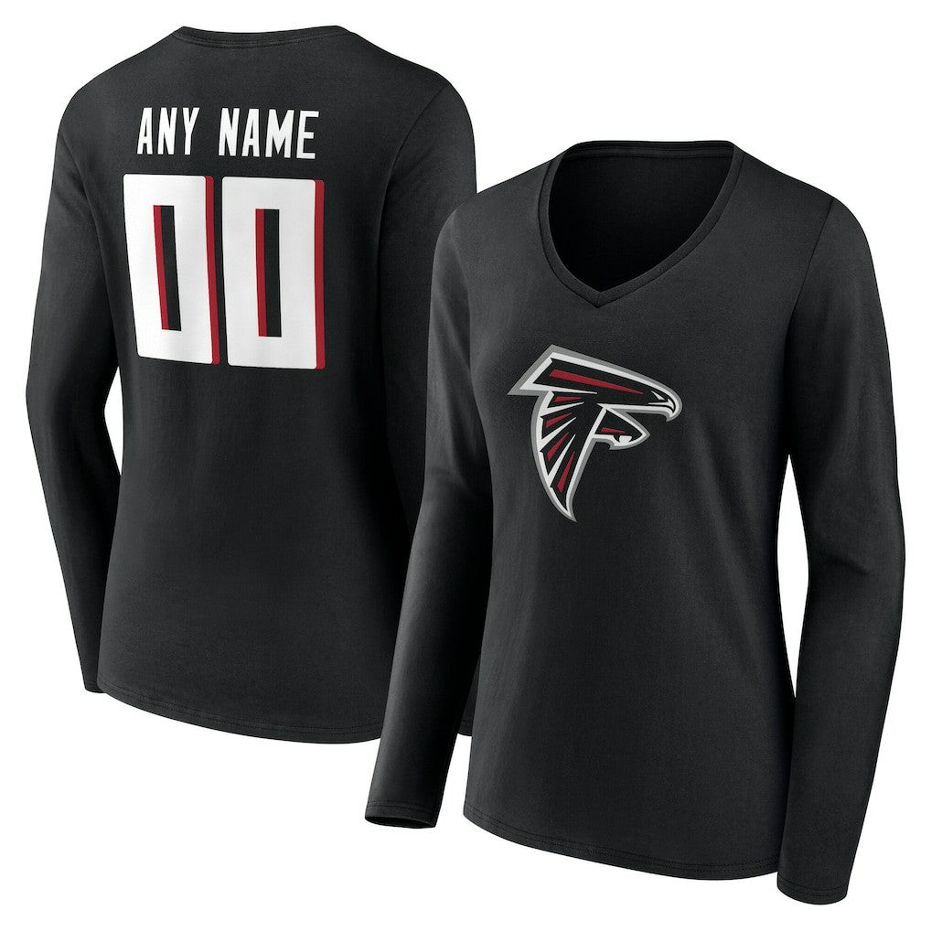 Atlanta Falcons Women's Team Authentic Personalized Name & Number Long Sleeve V-Neck T-Shirt Black - NFL