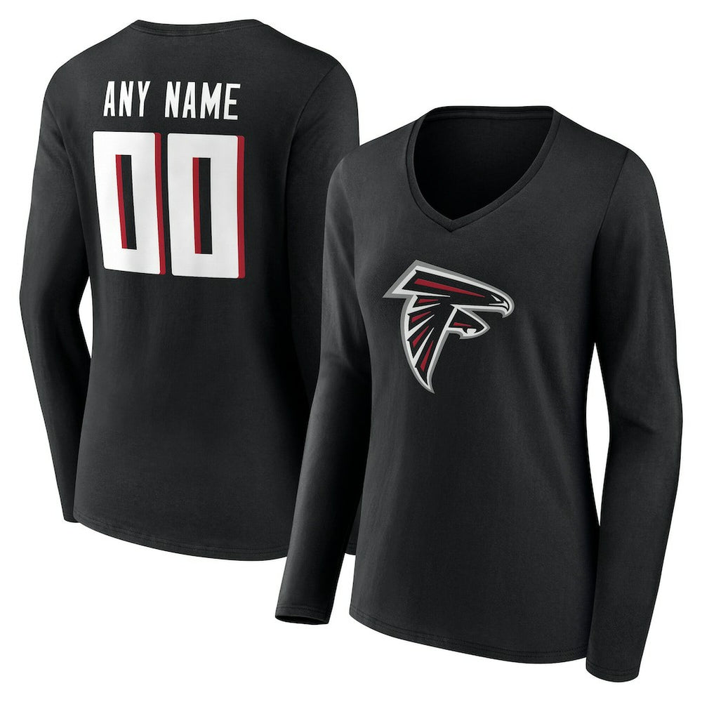 Atlanta Falcons Women's Team Authentic Personalized Name & Number Long Sleeve V-Neck T-Shirt Black - NFL