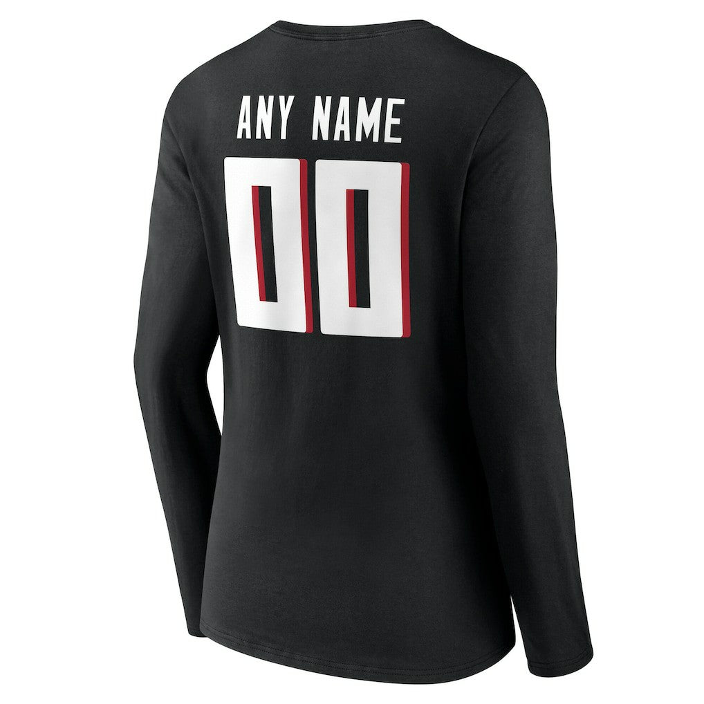 Atlanta Falcons Women's Team Authentic Personalized Name & Number Long Sleeve V-Neck T-Shirt Black - NFL