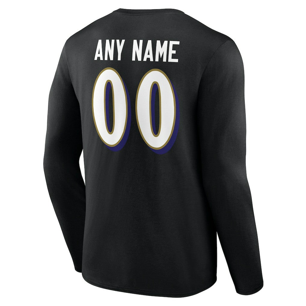 Baltimore Ravens Team Authentic Personalized Name & Number Long Sleeve T-Shirt Black - NFL