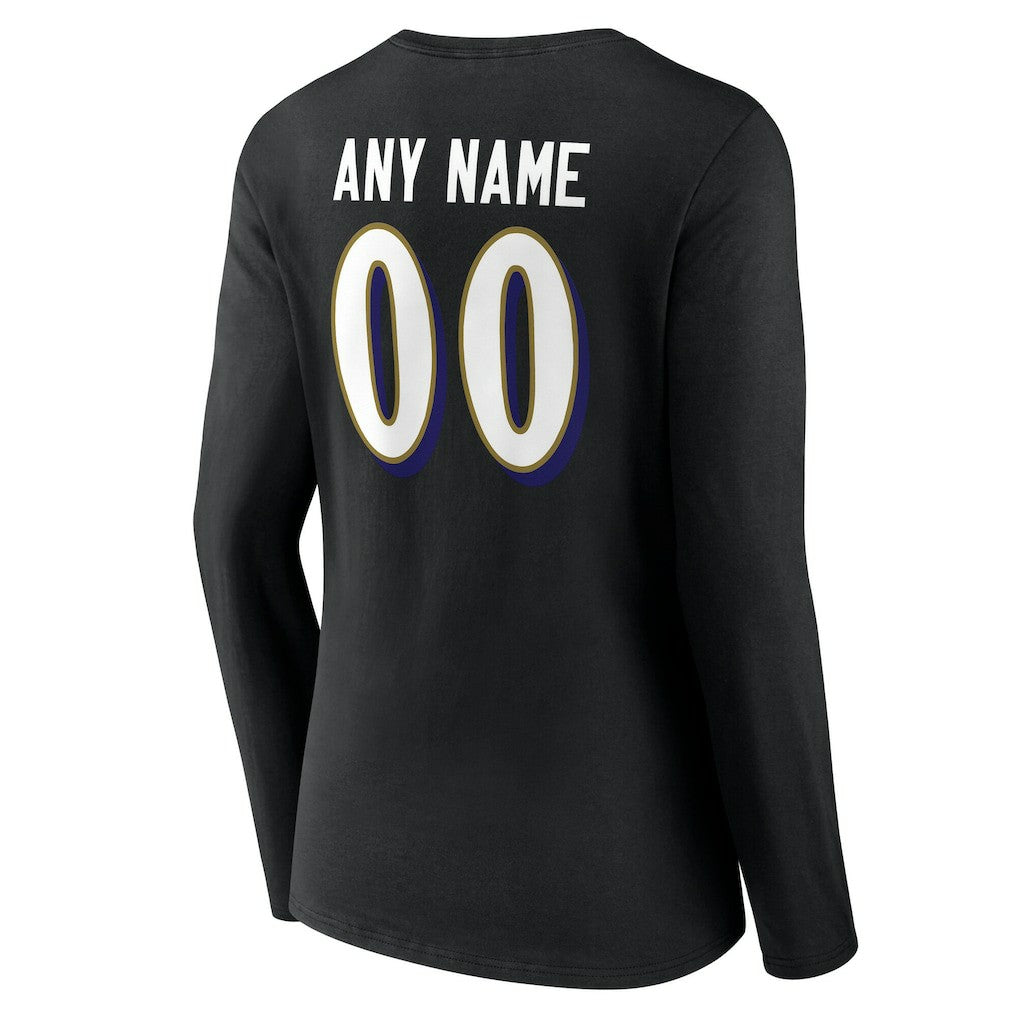Baltimore Ravens Women's Team Authentic Personalized Name & Number Long Sleeve V-Neck T-Shirt Black - NFL