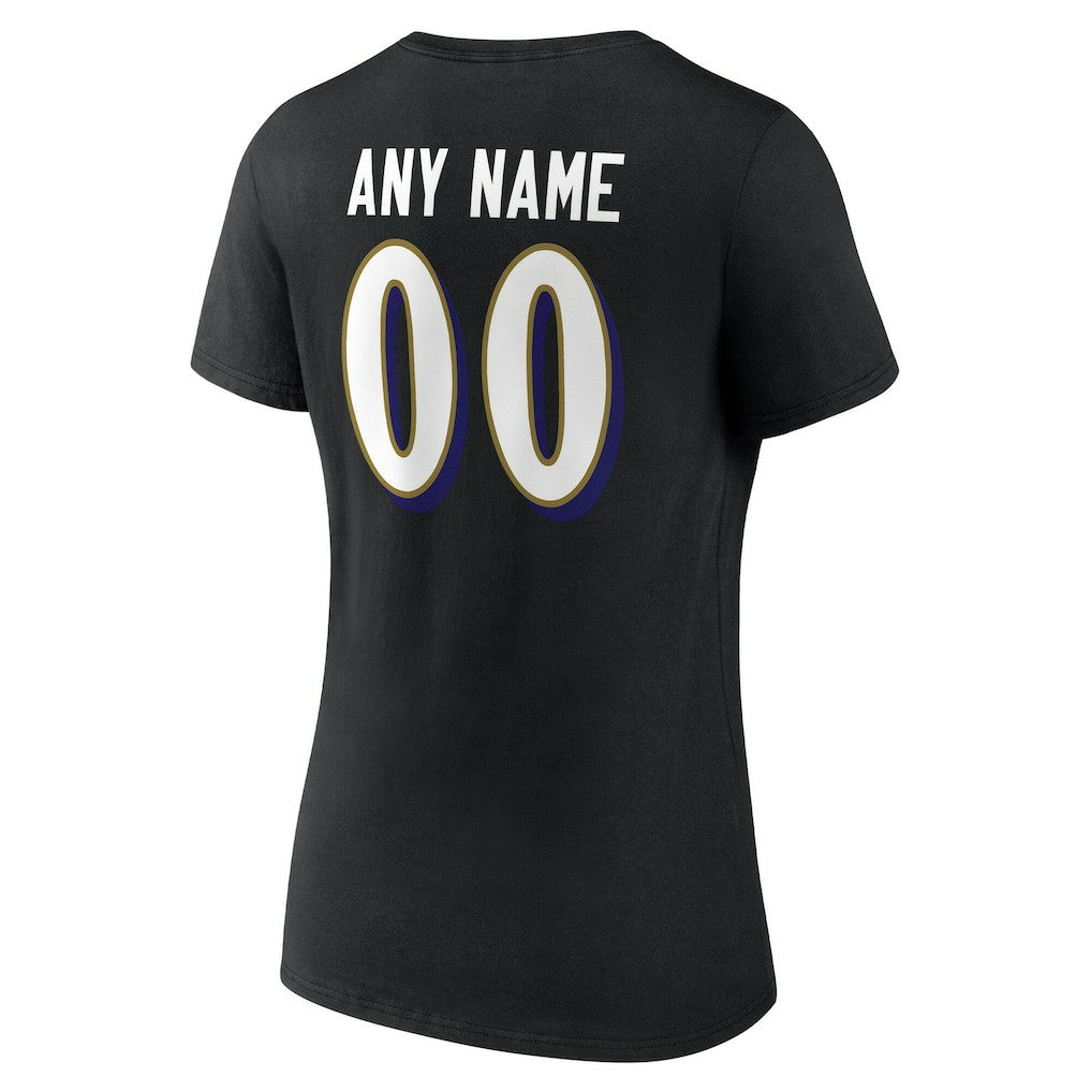 Baltimore Ravens Women's Team Authentic Personalized Name & Number V-Neck T-Shirt Black - NFL