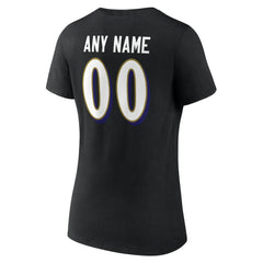 Baltimore Ravens Women's Team Authentic Personalized Name & Number V-Neck T-Shirt Black - NFL