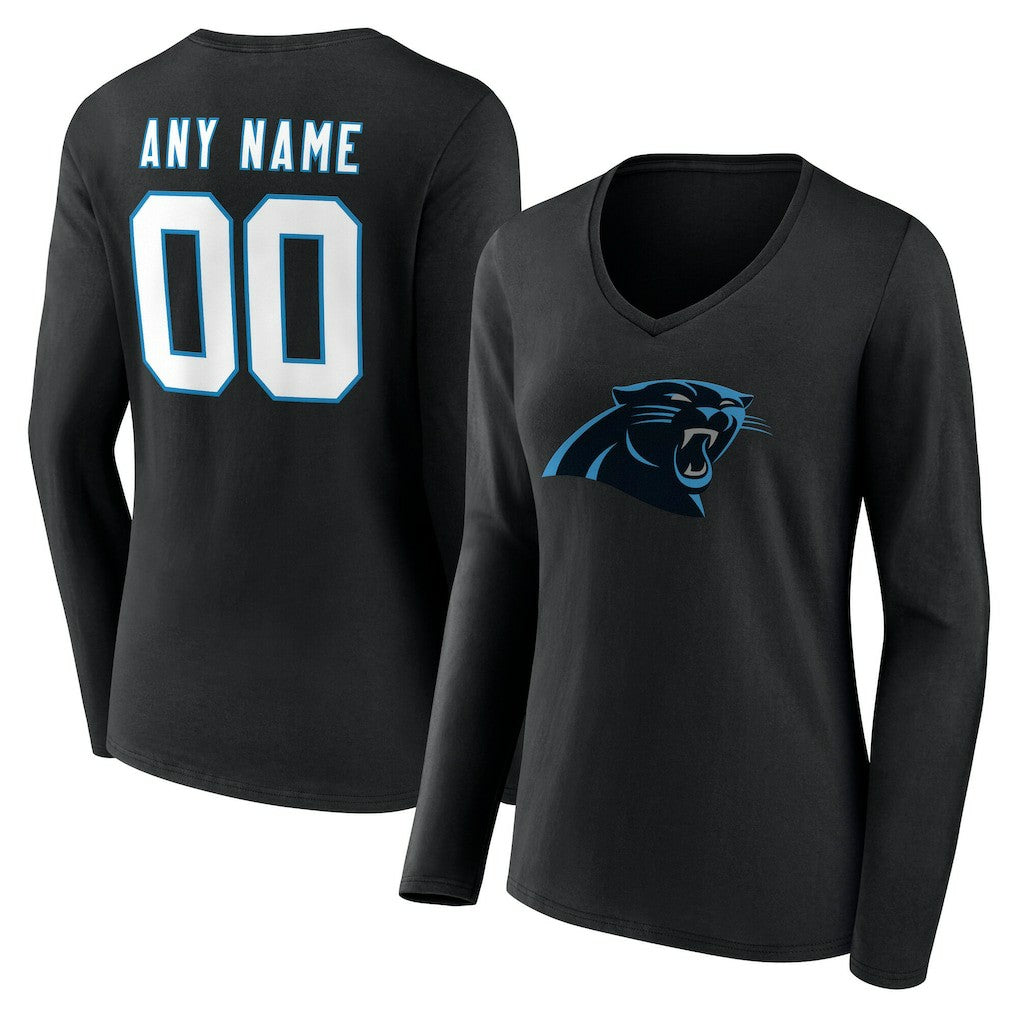 Carolina Panthers Women's Team Authentic Personalized Name & Number Long Sleeve V-Neck T-Shirt Black - NFL