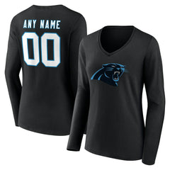 Carolina Panthers Women's Team Authentic Personalized Name & Number Long Sleeve V-Neck T-Shirt Black - NFL