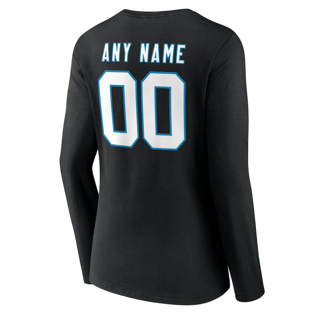 Carolina Panthers Women's Team Authentic Personalized Name & Number Long Sleeve V-Neck T-Shirt Black - NFL