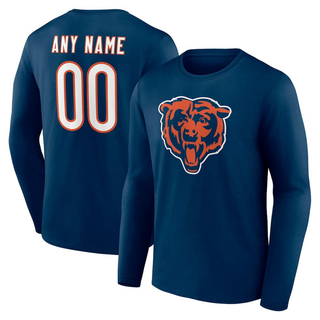 Chicago Bears Team Authentic Personalized Name & Number Long Sleeve T-Shirt Navy - NFL