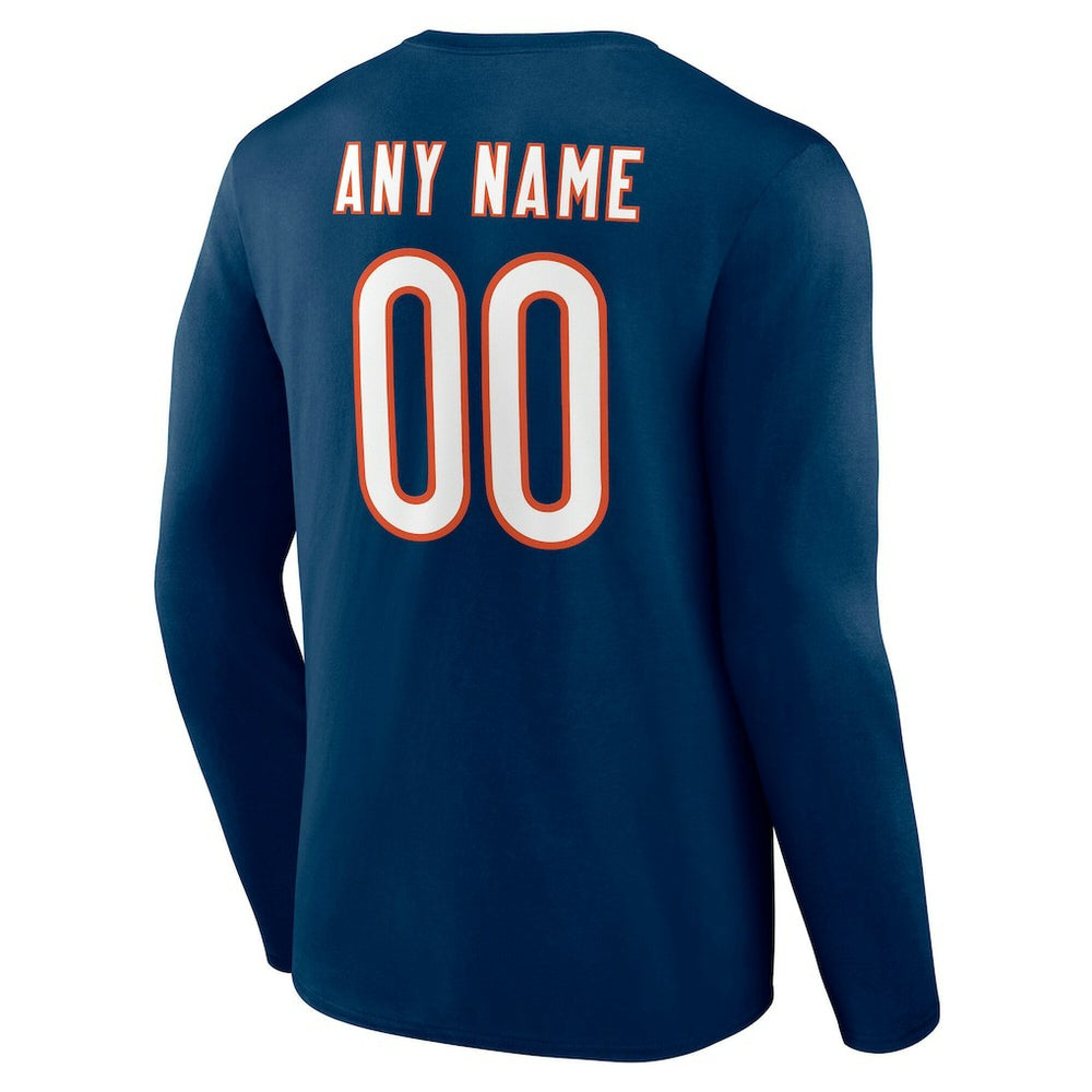 Chicago Bears Team Authentic Personalized Name & Number Long Sleeve T-Shirt Navy - NFL