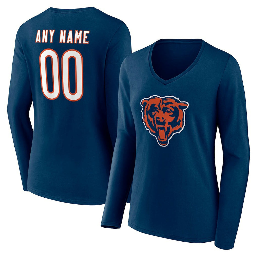 Chicago Bears Women's Team Authentic Personalized Name & Number Long Sleeve V-Neck T-Shirt Navy - NFL