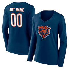 Chicago Bears Women's Team Authentic Personalized Name & Number Long Sleeve V-Neck T-Shirt Navy - NFL