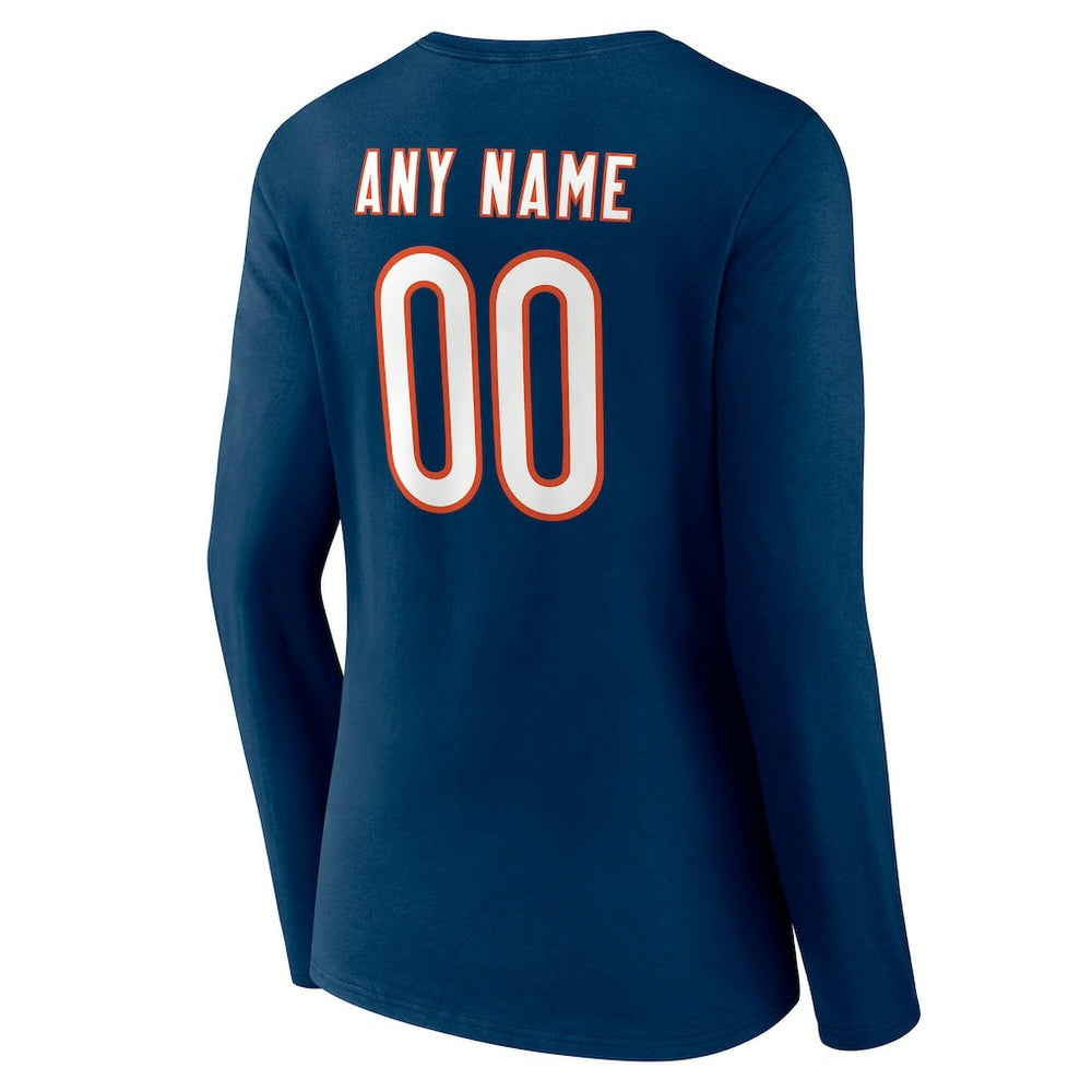 Chicago Bears Women's Team Authentic Personalized Name & Number Long Sleeve V-Neck T-Shirt Navy - NFL