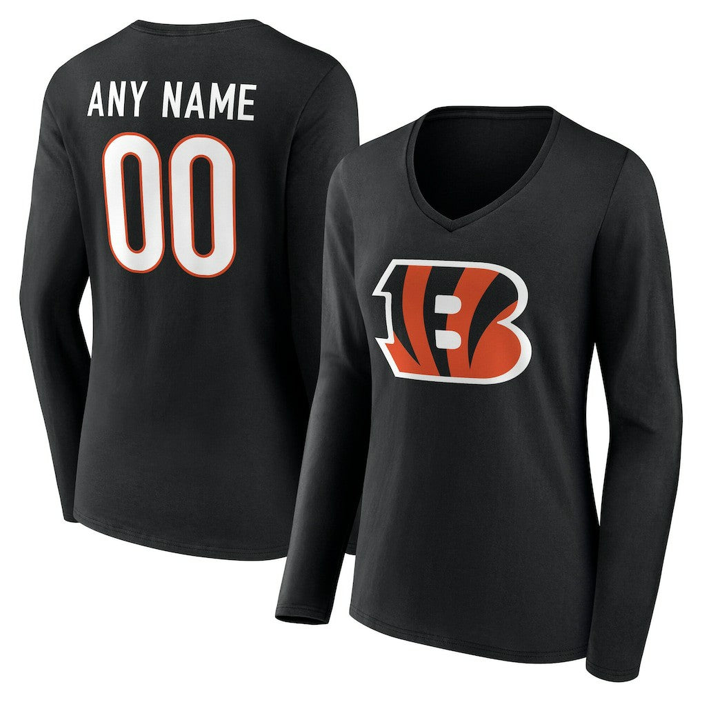 Cincinnati Bengals Women's Team Authentic Personalized Name & Number Long Sleeve V-Neck T-Shirt Black - NFL