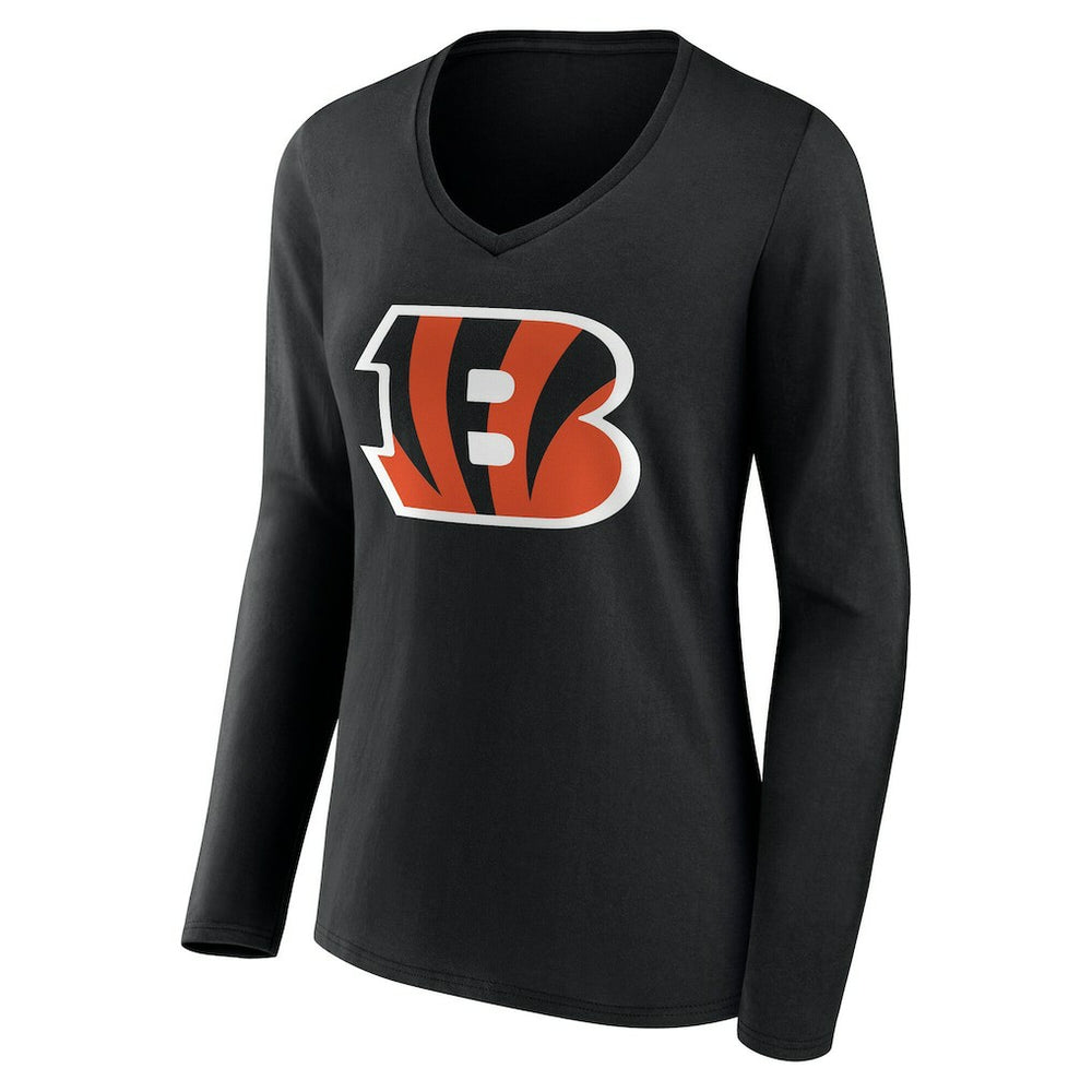Cincinnati Bengals Women's Team Authentic Personalized Name & Number Long Sleeve V-Neck T-Shirt Black - NFL