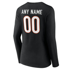 Cincinnati Bengals Women's Team Authentic Personalized Name & Number Long Sleeve V-Neck T-Shirt Black - NFL