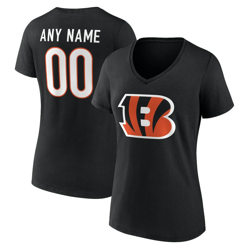Cincinnati Bengals Women's Team Authentic Personalized Name & Number V-Neck T-Shirt Black - NFL