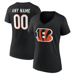 Cincinnati Bengals Women's Team Authentic Personalized Name & Number V-Neck T-Shirt Black - NFL