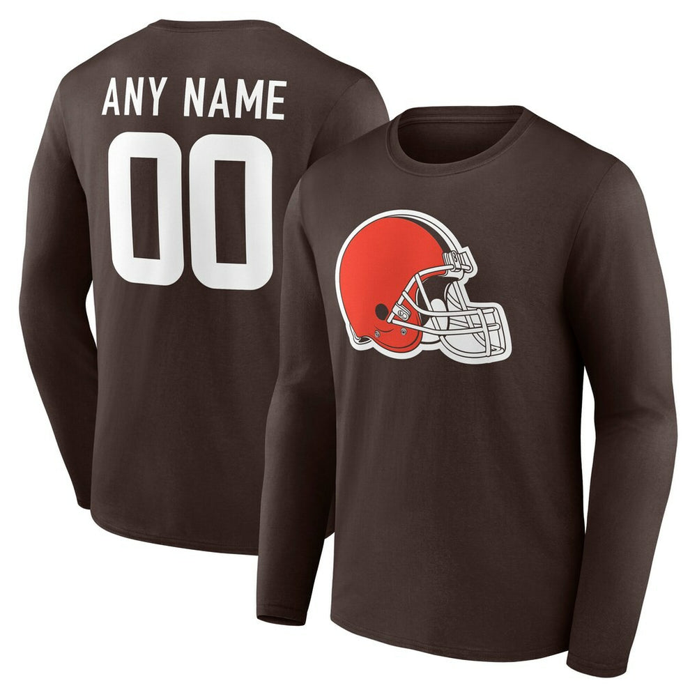 Cleveland Browns Team Authentic Personalized Name & Number Long Sleeve T-Shirt Brown - NFL