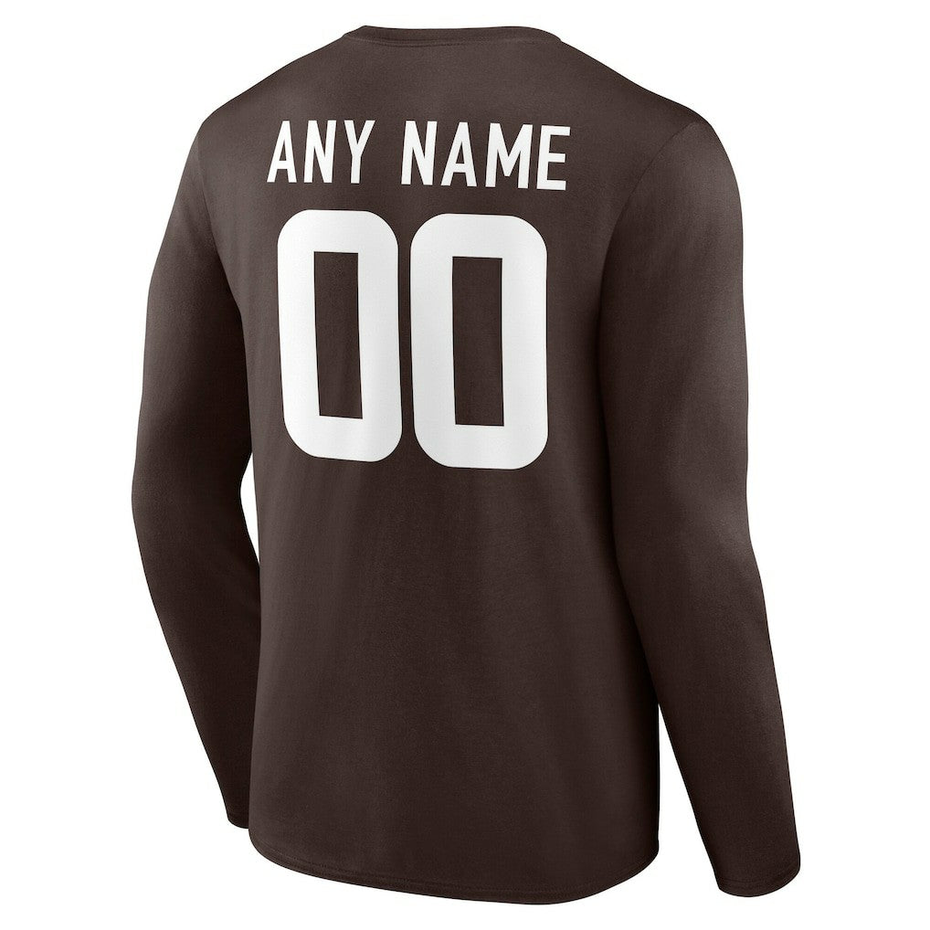 Cleveland Browns Team Authentic Personalized Name & Number Long Sleeve T-Shirt Brown - NFL