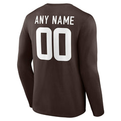 Cleveland Browns Team Authentic Personalized Name & Number Long Sleeve T-Shirt Brown - NFL