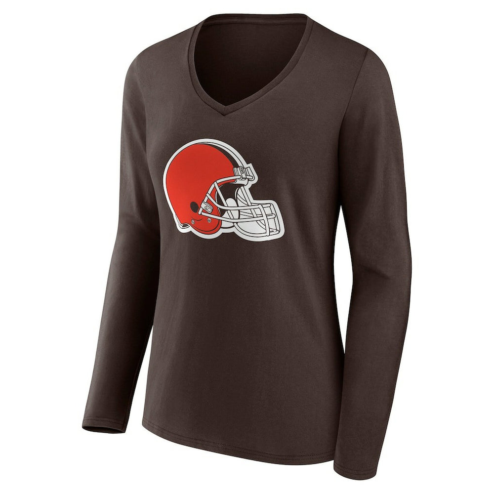 Cleveland Browns Women's Team Authentic Personalized Name & Number Long Sleeve V-Neck T-Shirt Brown - NFL