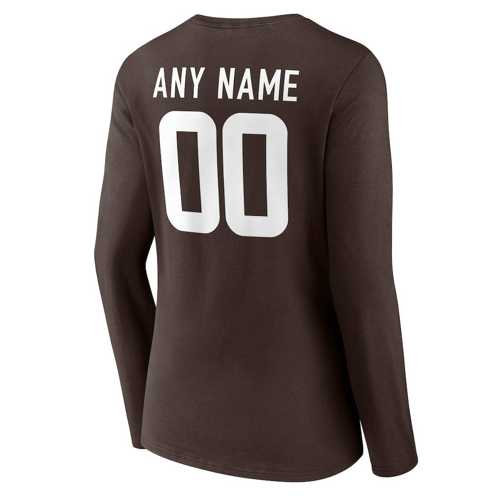 Cleveland Browns Women's Team Authentic Personalized Name & Number Long Sleeve V-Neck T-Shirt Brown - NFL