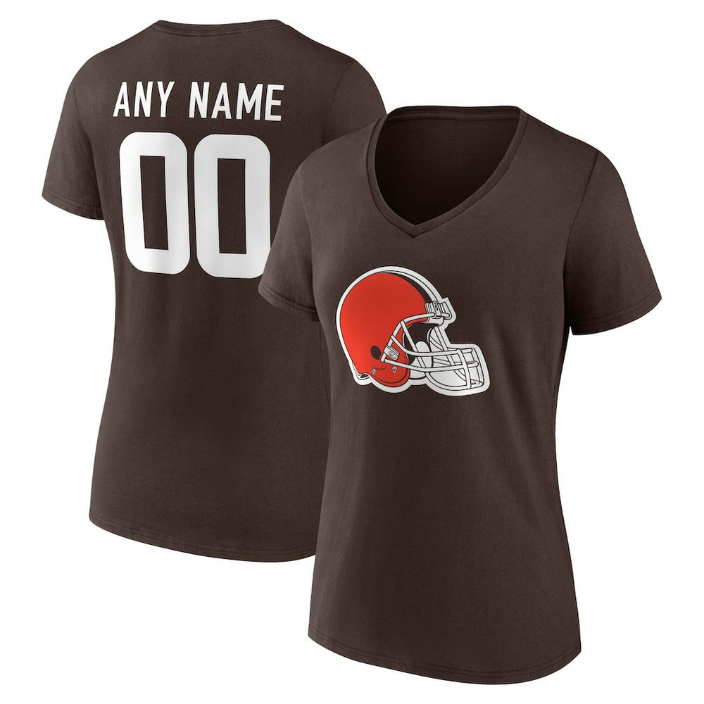 Cleveland Browns Women's Team Authentic Personalized Name & Number V-Neck T-Shirt Brown - NFL