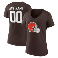 Cleveland Browns Women's Team Authentic Personalized Name & Number V-Neck T-Shirt Brown - NFL