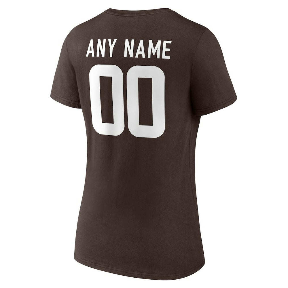 Cleveland Browns Women's Team Authentic Personalized Name & Number V-Neck T-Shirt Brown - NFL