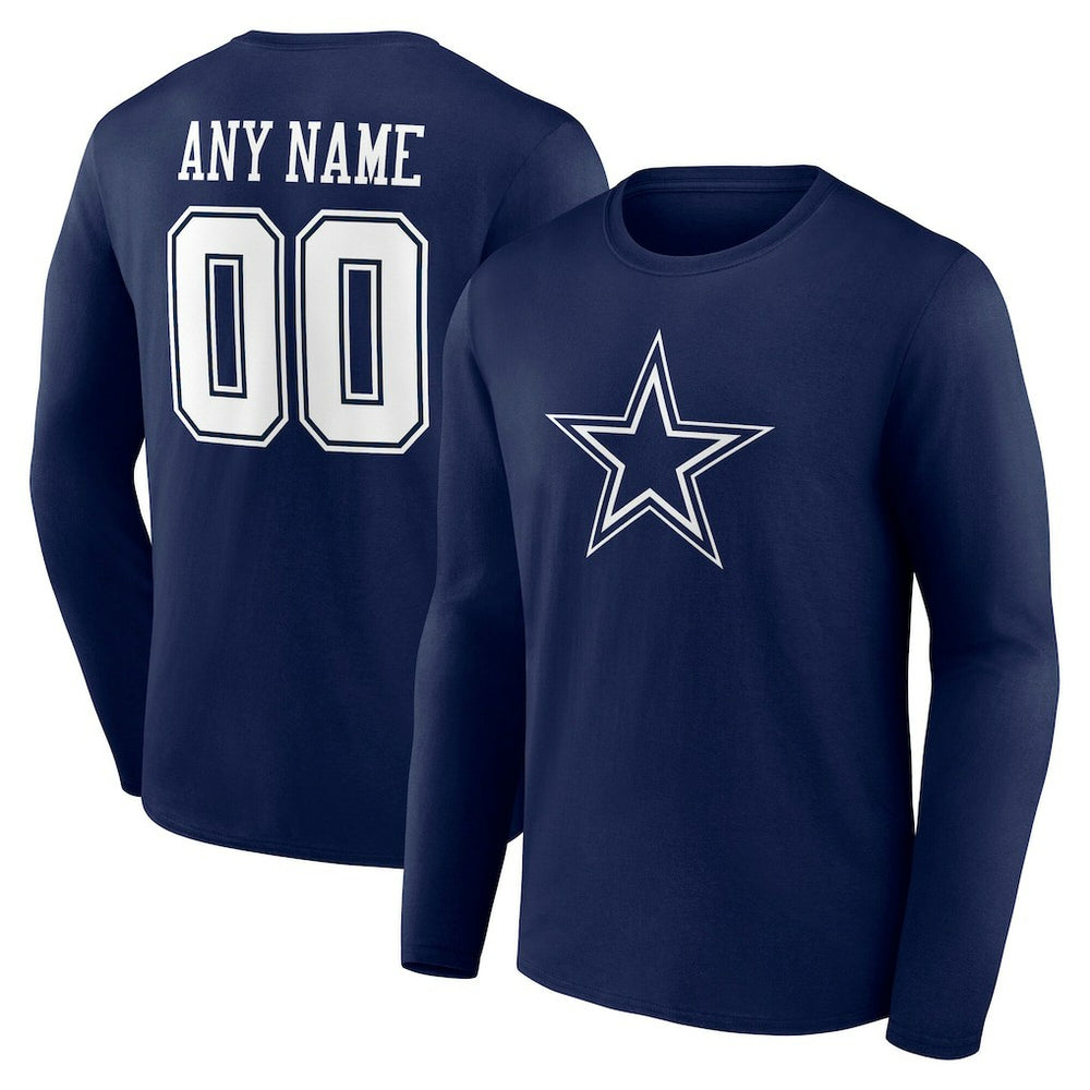 Dallas Cowboys Team Authentic Personalized Name & Number Long Sleeve T-Shirt Navy - NFL