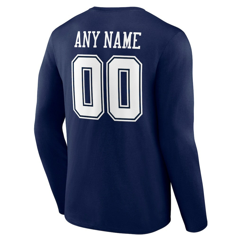 Dallas Cowboys Team Authentic Personalized Name & Number Long Sleeve T-Shirt Navy - NFL