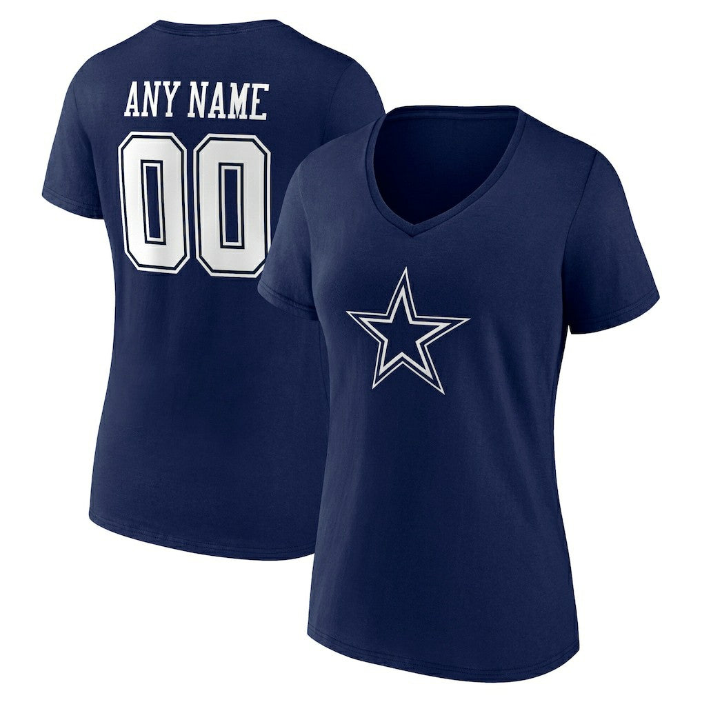 Dallas Cowboys Women's Team Authentic Personalized Name & Number V-Neck T-Shirt Navy - NFL
