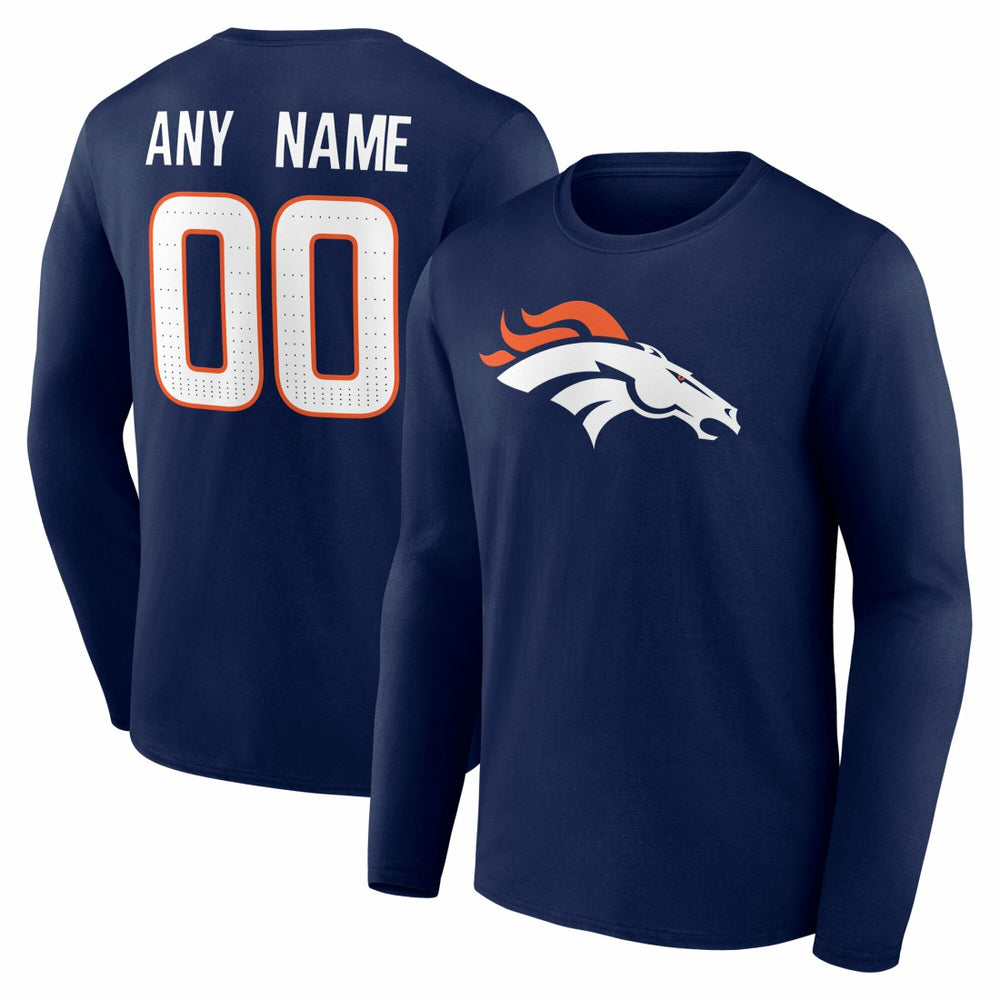 Denver Broncos Team Authentic Personalized Name & Number Long Sleeve T-Shirt Navy - NFL