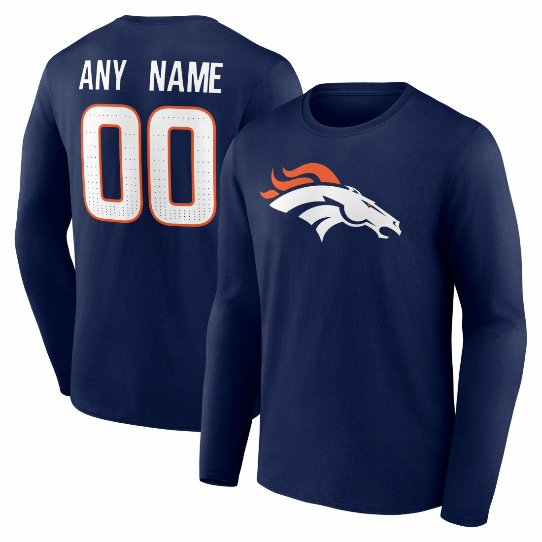 Denver Broncos Team Authentic Personalized Name & Number Long Sleeve T-Shirt Navy - NFL