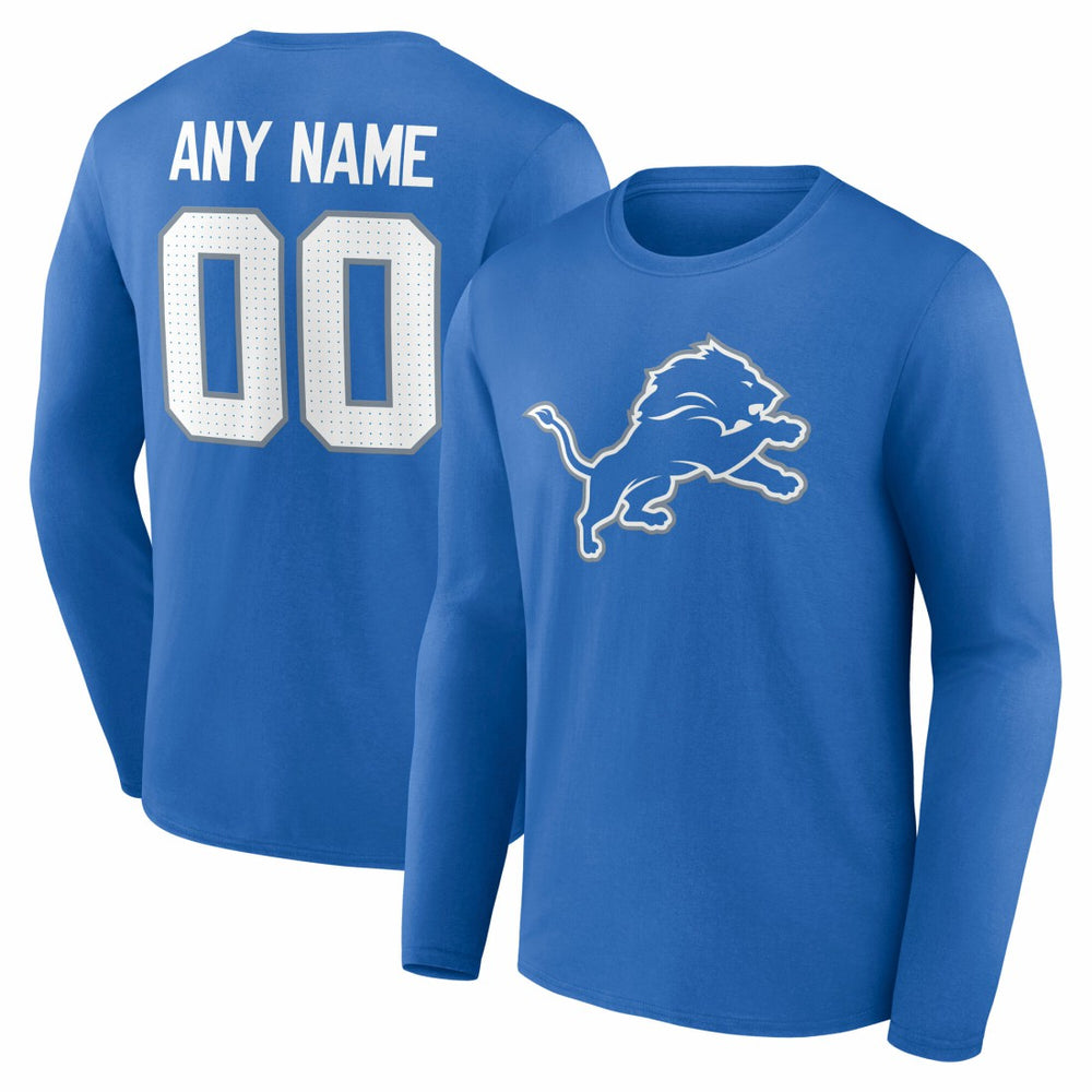 Detroit Lions Team Authentic Personalized Name & Number Long Sleeve T-Shirt Blue - NFL