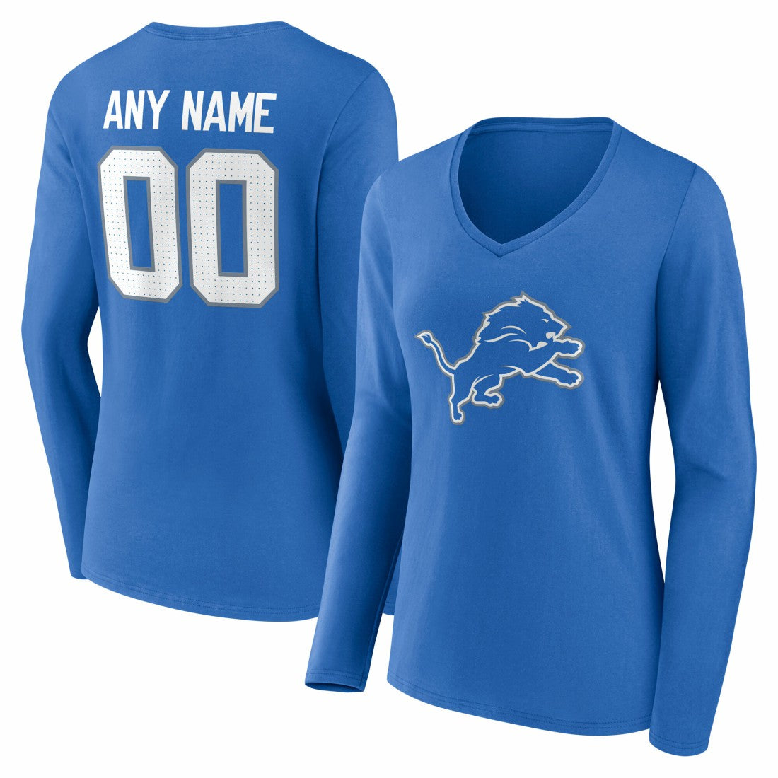 Detroit Lions Women's Team Authentic Personalized Name & Number Long Sleeve V-Neck T-Shirt Blue - NFL