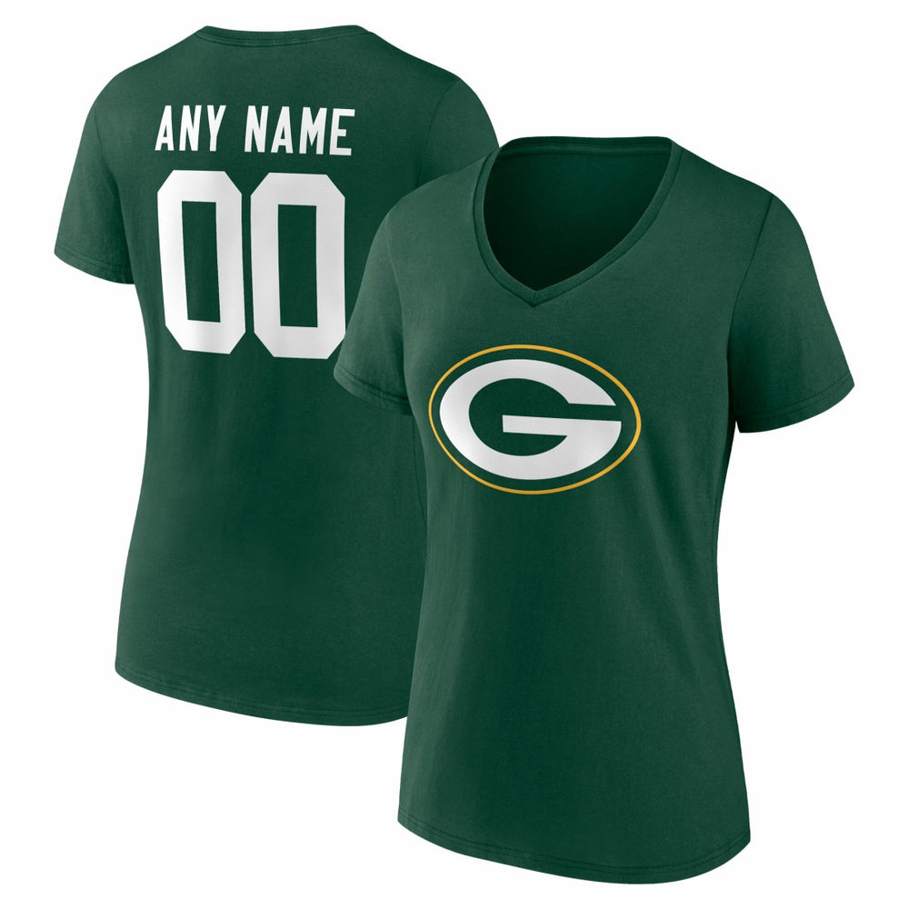 Green Bay Packers Women's Team Authentic Personalized Name & Number V-Neck T-Shirt Green - NFL