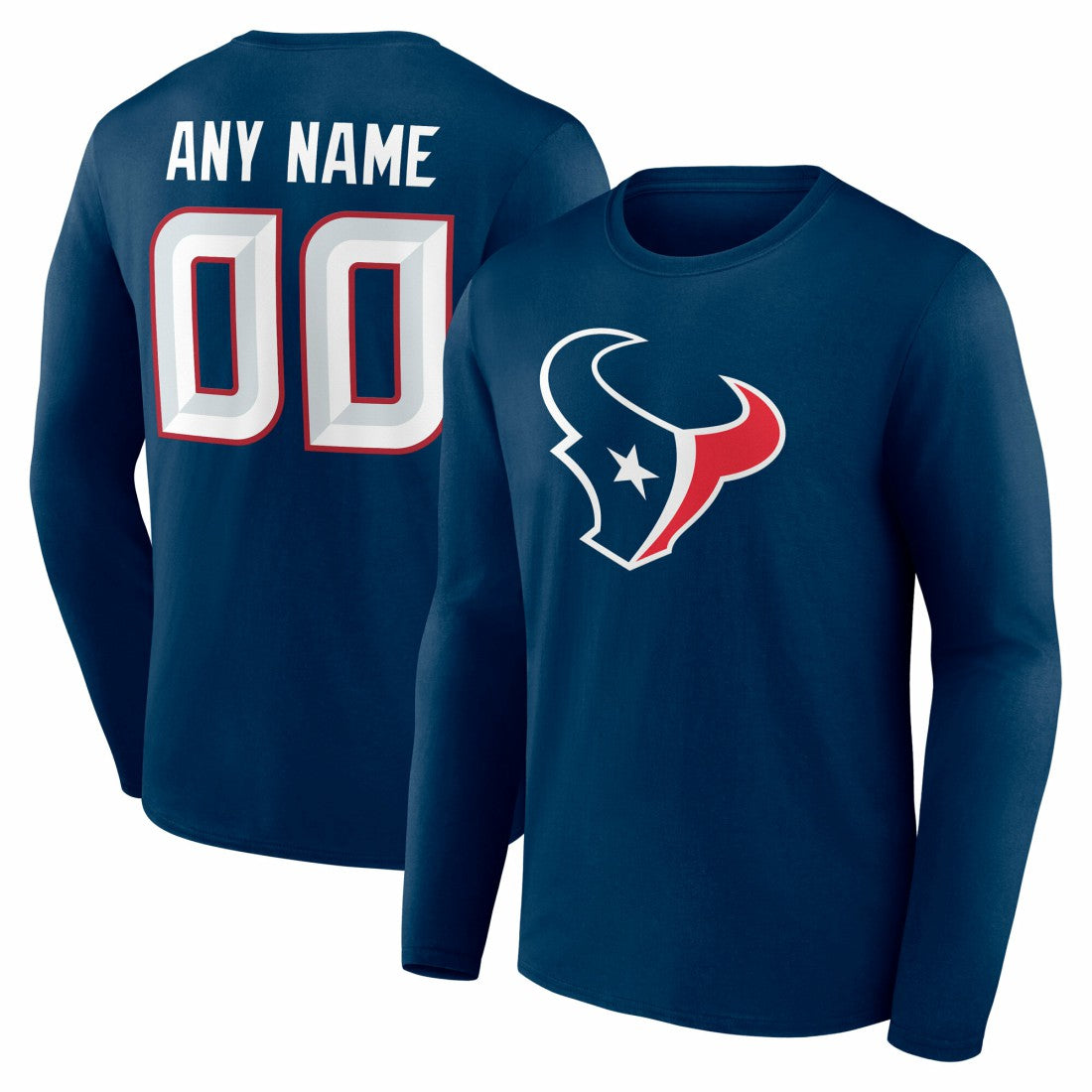 Houston Texans Team Authentic Personalized Name & Number Long Sleeve T-Shirt Navy - NFL