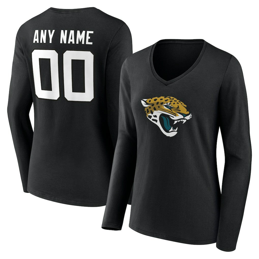 Jacksonville Jaguars Women's Team Authentic Personalized Name & Number Long Sleeve V-Neck T-Shirt Black - NFL