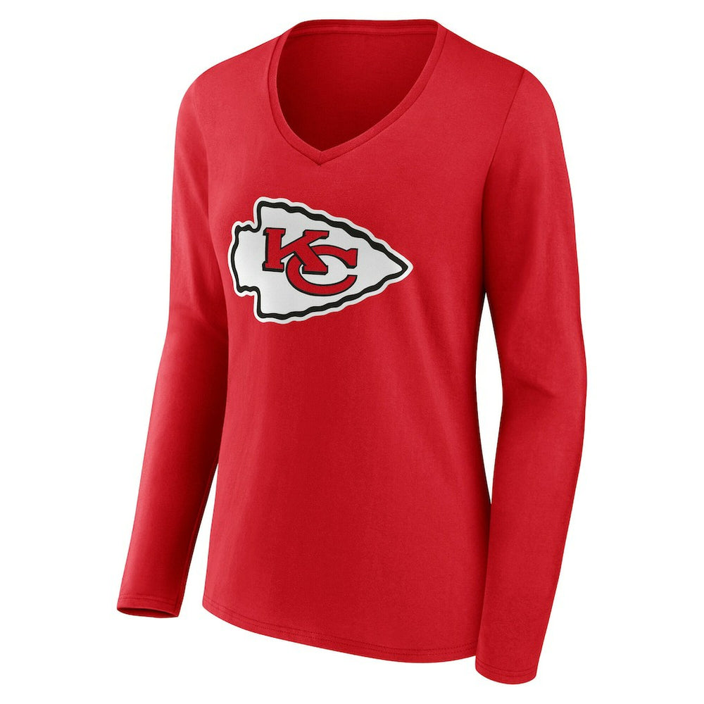 Kansas City Chiefs Women's Team Authentic Personalized Name & Number Long Sleeve V-Neck T-Shirt Red - NFL