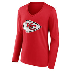 Kansas City Chiefs Women's Team Authentic Personalized Name & Number Long Sleeve V-Neck T-Shirt Red - NFL