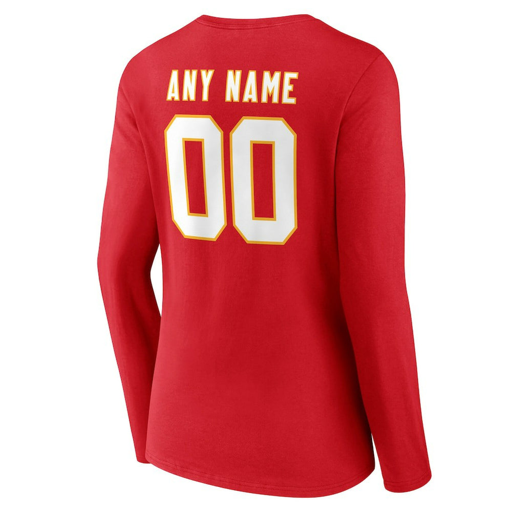Kansas City Chiefs Women's Team Authentic Personalized Name & Number Long Sleeve V-Neck T-Shirt Red - NFL
