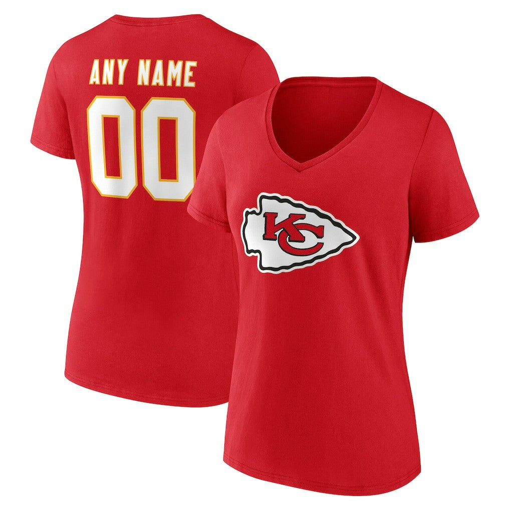 Kansas City Chiefs Women's Team Authentic Personalized Name & Number V-Neck T-Shirt Red - NFL